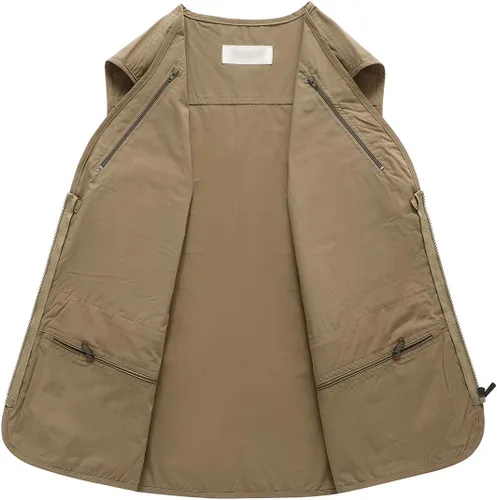 Miniatura 5 de Hbufnha Chaleco de viaje casual Safari para hombre, 16 bolsillos, chaleco de trabajo al aire libre, chaqueta sin mangas, chaqueta de pesca