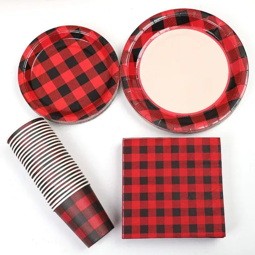 Miniatura 4 de Aneco Juego de 122 piezas de vajilla desechable para fiestas, platos de papel de 7 y 9 pulgadas, platos de papel, tazas, servilletas para 24