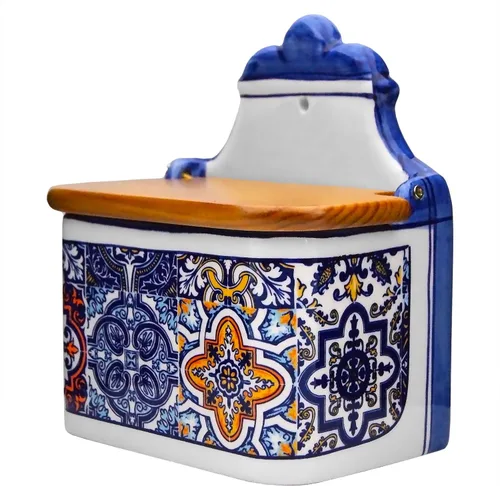 Miniatura 2 de Cerámica portuguesa Alcobaça Salero decorativo de cerámica con tapa para cocina (azul)