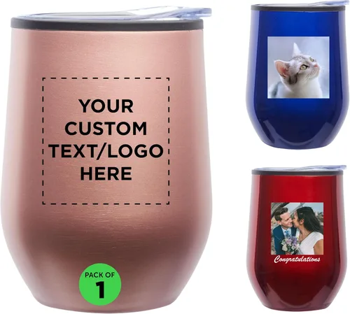 Miniatura 10 de DISCOUNT PROMOS Vasos de vino personalizados sin tallo de 12 onzas, juego de 6/12/24, paquete a granel personalizado, aislados, perfectos para vino