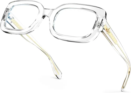 Miniatura 10 de VISOONE Gafas rectangulares con bloqueo de luz azul, marco cuadrado grueso, gafas de computadora vintage para mujeres y hombres, armonía