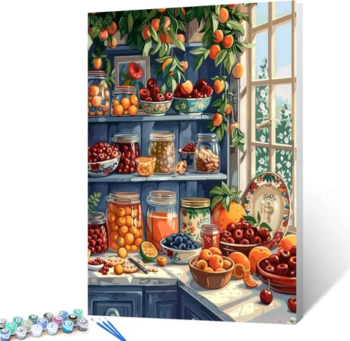 Miniatura 19 de Pintura de especias y hierbas, kit de pintura de cilantro y salvia por números, 16 x 20 pulgadas, lienzo de cocina para bricolaje, aceite vegetal