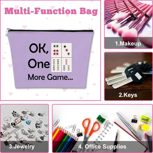 Miniatura 7 de Mxrymvu Mahjong Lovers Gift for Women Makeup Bag Mahjong Player Gifts for Friend Grandma, Verde, rosa y morado, Viajes