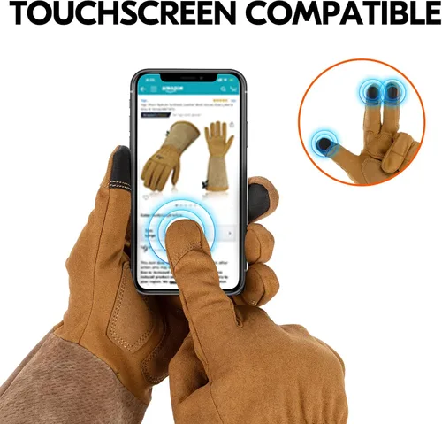 Miniatura 6 de Vgo... Guantes de trabajo de seguridad para hombre, puño extendido de cuero dividido de cerdo, cuero sintético, a prueba de espinas de poda de 1 par