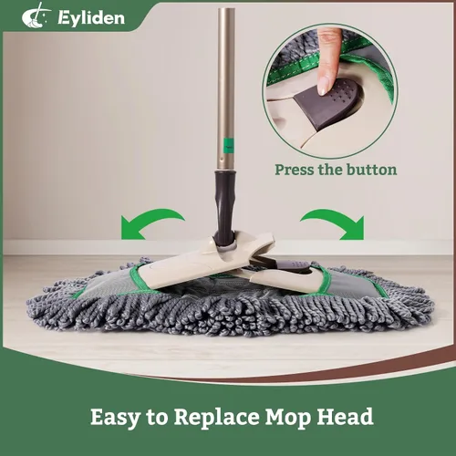 Miniatura 3 de Eyliden Trapeador de polvo profesional para limpieza de suelos, trapeador seco con 3 almohadillas de microfibra reutilizables, eliminación de pelo