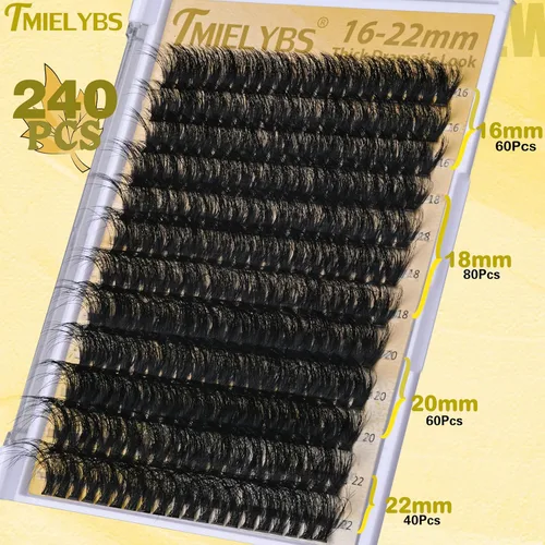 Miniatura 3 de Extensiones de pestañas en racimo de 0.64 a 0.86 pulgadas de largo, extensiones de pestañas gruesas D C, 240 unidades, pestañas individuales