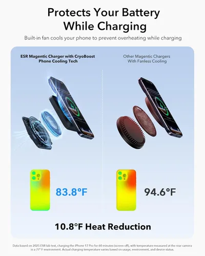 Miniatura 4 de ESR para estación de carga 3 en 1, soporte de cargador MagSafe certificado Qi2.2 de 25W con CryoBoost, estación de carga rápida con enfriamiento