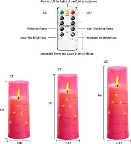 Miniatura 5 de kakoya Velas LED sin llama con temporizador, 9 velas parpadeantes sin llama para ambiente romántico y decoración del hogar, carcasa acrílica