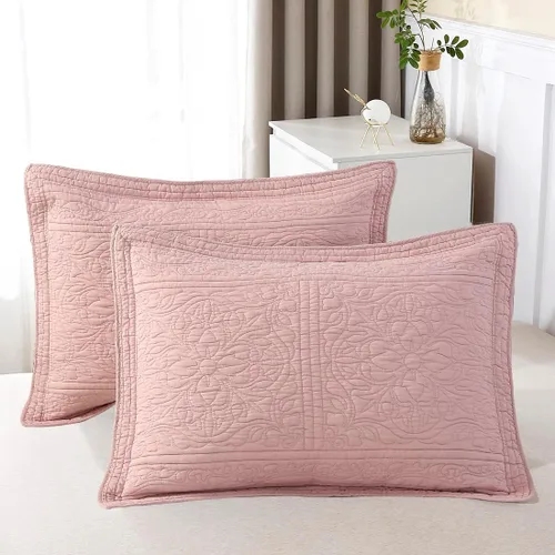 Miniatura 72 de WINLIFE Juego de 2 fundas de almohada acolchadas 100% algodón, estampado floral, tamaño King, color verde