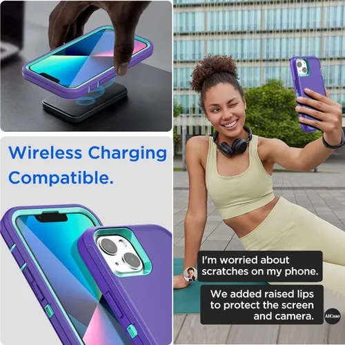 Miniatura 5 de AICase Funda para iPhone 13/iPhone 14 (6.1 pulgadas) con protector de pantalla de cristal, resistente protección contra caídas, cuerpo completo, a
