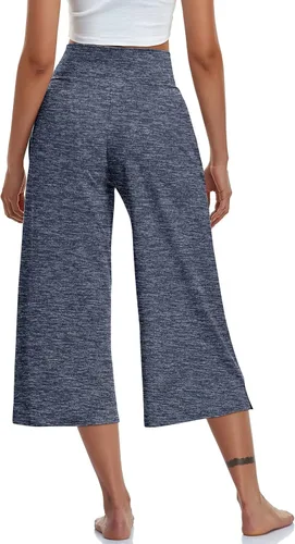 Miniatura 3 de TARSE - Pantalones capri de pierna ancha para mujer, pantalones de yoga casuales, cruzados, de cintura alta, sueltos, suaves, con bolsillos