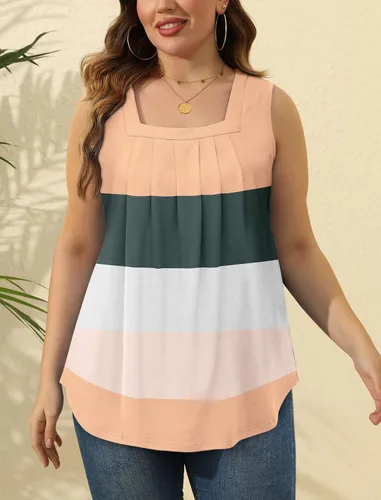 Miniatura 45 de Saloogoe - Camisetas sin mangas veraniegas para mujeres, plisadas con cuello cuadrado y dobladillo curvado, blusas de ajuste holgado con movimiento