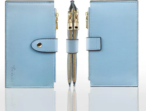 Miniatura 8 de Travelambo Billetera plegable con bloqueo RFID para mujer, con bolsillo con cremallera