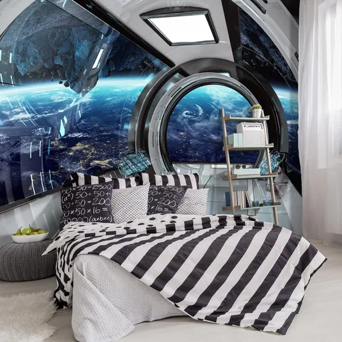 Miniatura 15 de Mural de pared de bosque nebuloso con escena de pino, papel tapiz de tela para sala de estar, dormitorio, baño, mural de montaña - 91"x65