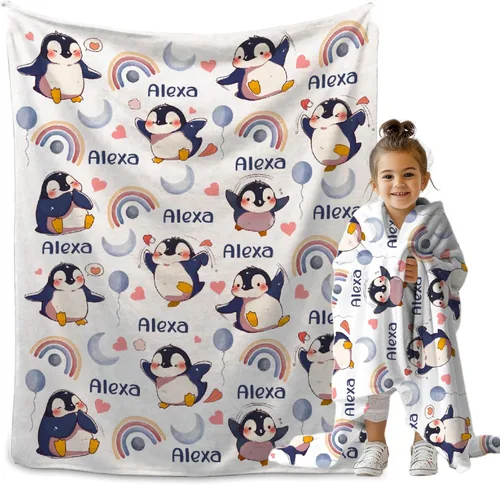 Miniatura 17 de Manta personalizada de bosque azul para niños y niñas, manta personalizada de animales salvajes, regalos para bebé, vaca, guardería, mantas