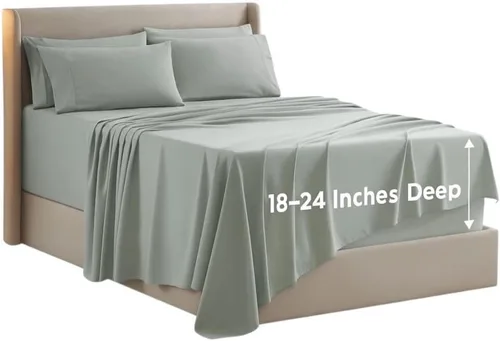 Miniatura 35 de Nestl Juego de sábanas extra profundas tamaño King, sábanas transpirables y refrescantes de 6 piezas, juego de ropa de cama de lujo con bolsillos