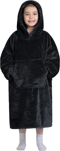 Miniatura 26 de Waitu - Sudadera tipo manta, para regalar a hombre o mujer, muy cálida y acogedora, gigantesca, con capucha, de gruesa franela, con mangas y un Negro