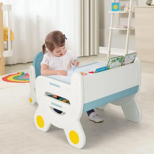 Miniatura 9 de Costzon - Juego de mesa y silla para bebé, escritorio de actividades de plástico con pizarra, bolígrafos de acuarela, borrador de pizarra y estante