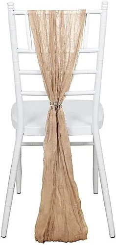 Miniatura 6 de 5 fajas de gasa beige para silla de algodón, para bodas, fiestas, eventos, recepción, catering, suministros de decoración para el hogar