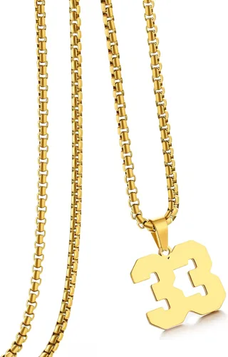 Miniatura 61 de Collar de Número Dorado para Hombre, Cadena de Acero Inoxidable con Colgante de Número para Atletas, Joyería Deportiva Personalizada para Niños