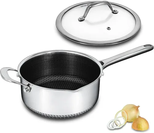 Miniatura 12 de Cacerola híbrida antiadherente de 1.5 cuartos de galón con tapa, olla de panal de acero inoxidable con dos boquillas de vertido, compatible