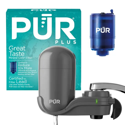 PUR Plus - Sistema de filtración de agua para montaje en grifo vertical, filtro de agua reductor de plomo para grifo de fregadero, fácil