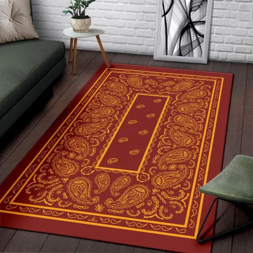 Miniatura 3 de Alfombra de área personalizada, color rojo y dorado, alfombra de área moderna, alfombra de área de 3 x 5 pies, patrón de bandana negra, alfombra