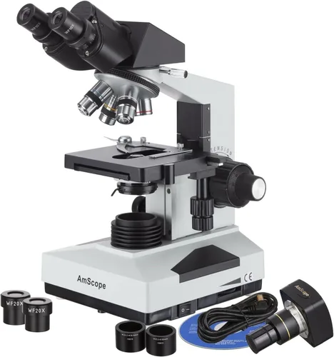 AmScope Microscopio binocular compuesto B490B-M 40X-2000X + cámara de 1,3 MP