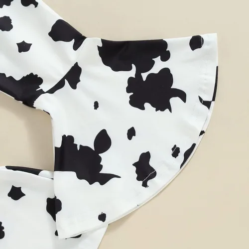 Miniatura 42 de fhutpw Conjunto de camiseta de manga corta con estampado de vaca y pantalones acampanados de dibujos animados para niñas
