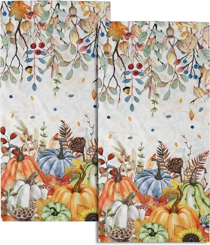 Giwawa Autumn Pumpkin Hand Towels Maple Leaves Bath Fingertip Towel Set of 2 Thanksgiving Soft Absorbent Dish Wash Cloth Kitchen Home Hotel Decor