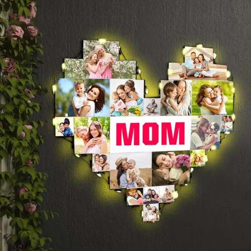 Miniatura 9 de Marcos de fotos de corazón con 15 marcos de fotos personalizados para colgar en la pared con luz LED, collage de múltiples marcos de fotos