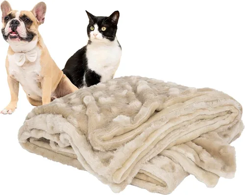 Petique Manta de terciopelo para mascotas, súper suave para gatos y perros, felpa de poliéster de doble cara, bonito diseño de huellas de patas,