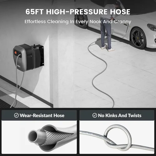 Miniatura 10 de Giraffe Tools Grandfalls - Lavadora a presión retráctil G20, 2500 PSI 2.2 GPM, lavadora a presión montada en la pared de 180°, retracción automática