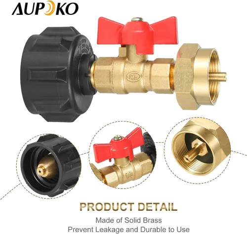 Miniatura 5 de Aupoko QCC1 Adaptador de presión de recarga de propano acoplador, para parrilla de campamento, tanque de botella de propano de 1 libra, cilindro