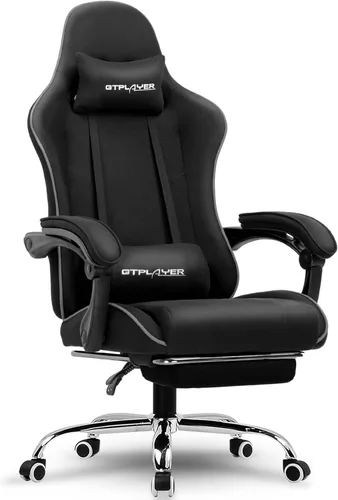 Miniatura 18 de GTPLAYER Silla para videojuegos, silla de computadora con reposapiés y soporte lumbar, silla de juego ajustable en altura con asiento giratorio