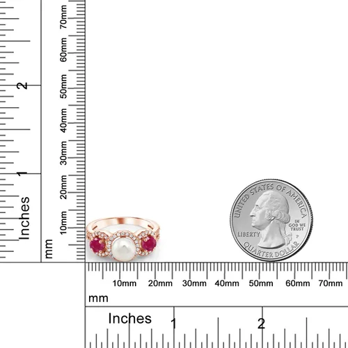 Miniatura 3 de Gem Stone King Anillo redondo de 1.50 quilates chapado en oro rosa de 18 quilates en plata cultivada en agua dulce, Metal Gema, Rubí Zirconia cúbica