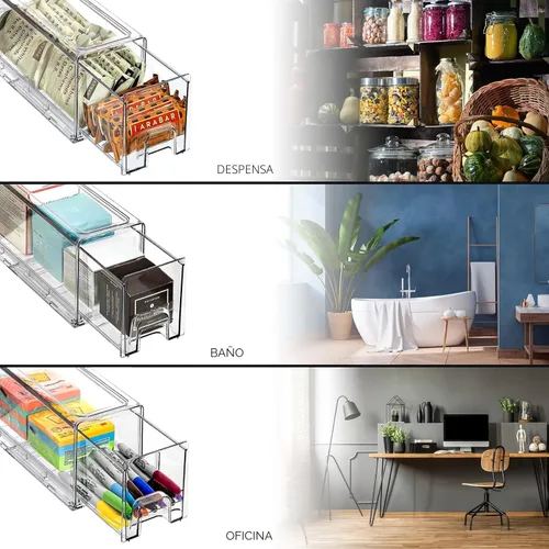 Miniatura 7 de Sorbus Cajones de almacenamiento apilables pequeños y anchos, paquete de 2 cubos organizadores de plástico con asas, cajones de almacenamiento 2