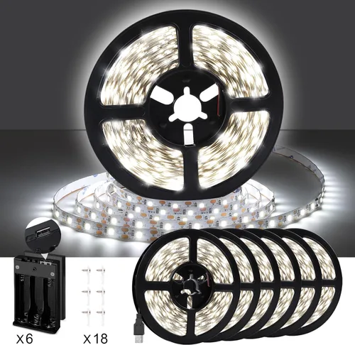 Miniatura 8 de Tira de luz LED USB de 6500 K con caja de batería, tira de luces blancas de luz diurna de 16.4 pies para debajo del gabinete, cortables