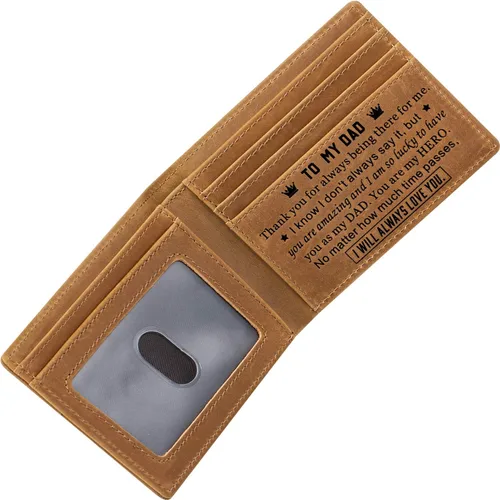 Parmaye Cartera para hombre, billetera plegable personalizada para marido, papá, hijo, nieto, regalo de cuero genuino con bloqueo RFID, carteras