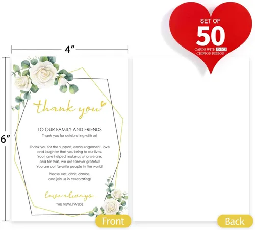 Miniatura 2 de HUIHUANG Tarjetas de agradecimiento de boda, 50 tarjetas de lugar para colocar en la mesa, recepciones, cenas, eventos y celebraciones