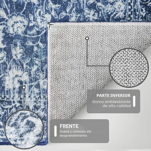 Miniatura 5 de KILOCOCO Alfombra lavable de 2 x 3 para entrada, estampado floral vintage, suave, antideslizante, azul, alfombras de cocina, tapete