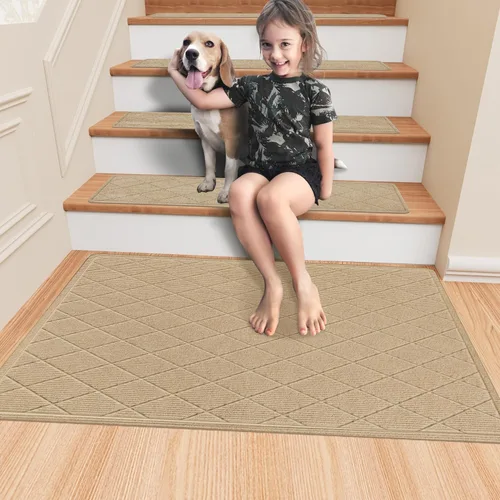 Miniatura 6 de Stair Treads with Landing Rug for Wooden Steps Indoor, Peel and Stick Stair Treads Matching-Mat 20"X32" Stair Landing Slip Resistant Polyester Stair