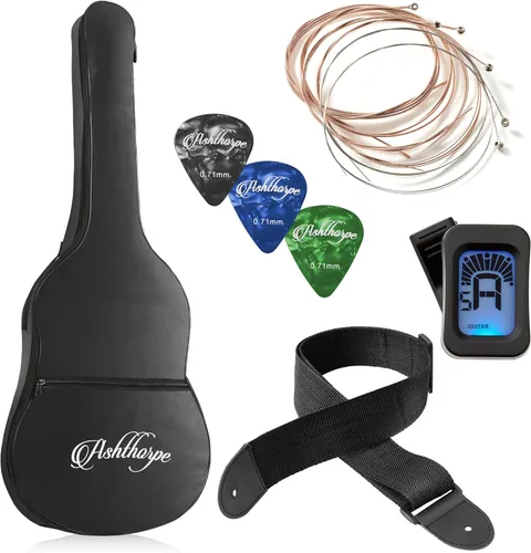 Miniatura 6 de Ashthorpe - Paquete de guitarra acústica para principiantes de 30 pulgadas (negro), kit básico de iniciación con funda, cuerdas, correa, afinador