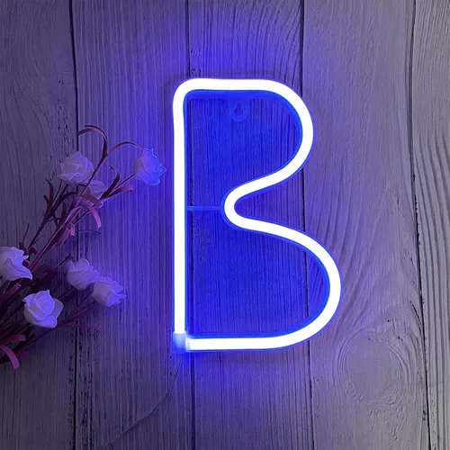 Miniatura 25 de ENUOLI Letreros de neón LED en azul con letras de neón para decoración de pared, luz nocturna, funciona con pilas o USB, letras de neón LED