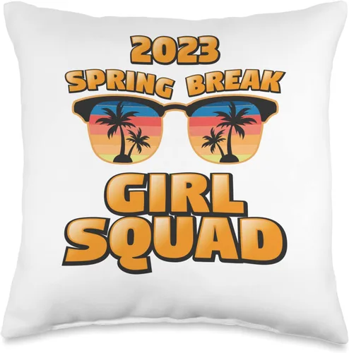 2023 Spring Break Women Men Beach Sun Sand Retro Spring Break Squad 2023 - Almohada vintage a juego con lentes de sol, 16 x 16 pulgadas, multicolor