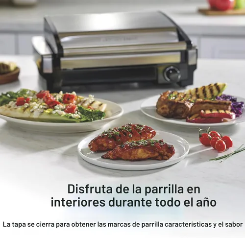 Miniatura 3 de Hamilton Beach Parrilla eléctrica para interiores con control de temperatura ajustable hasta 450F, superficie de 118 pulgadas cuadradas, sirve