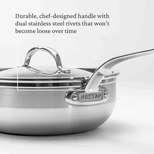 Miniatura 6 de Hestan ProBond TITUM forjado - Acero inoxidable revestido profesional, antiadherente, sartén esencial con tapa, 3.5 cuartos, compatible