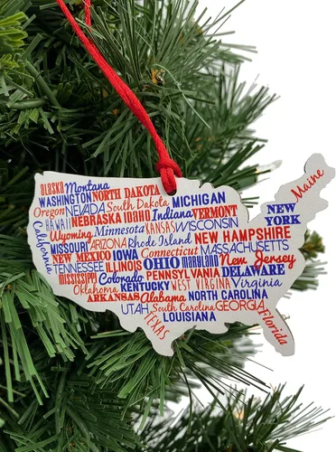 Miniatura 3 de Adorno de madera de Estados Unidos estilo mapa de Estados Unidos 250 aniversario, decoración de árbol de Navidad con nombres de Estados Unidos, 4