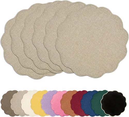 Miniatura 19 de AHHFSMEI Juego de 4 manteles individuales redondos de lino sintético, alfombrillas de mesa impermeables, resistentes al calor, antideslizantes y a