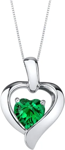Peora Sterling Silver Heart in Heart Solitaire Pendant Necklace for Women in Various Gemstones, Heart Shape 6mm, with 18 inch Italian Chain
